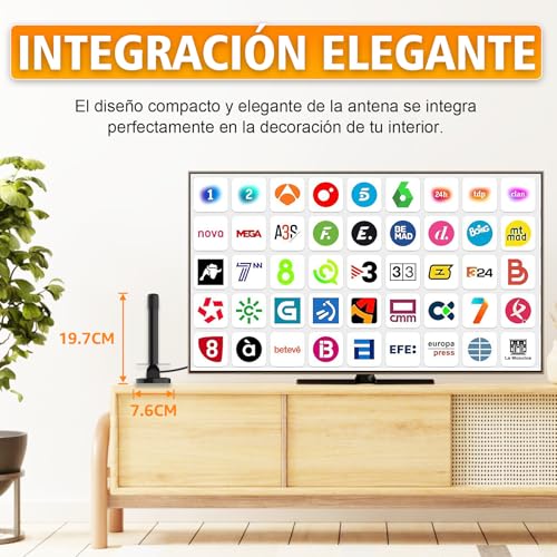 Antena TV Interior Potente para Smart TV – Antena TDT Digital HD 4K/1080P con Recepción 360° Omnidireccional, Base Magnética Estable, Compatible con DVB-T2/DVB-T y HDTV, Fácil Instalación, Sin Cuotas