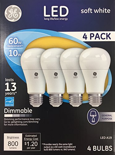 GE LED Light Bulbs 10 Watt (60 Watt Equivalent) Soft White Dimmable 4-Pack