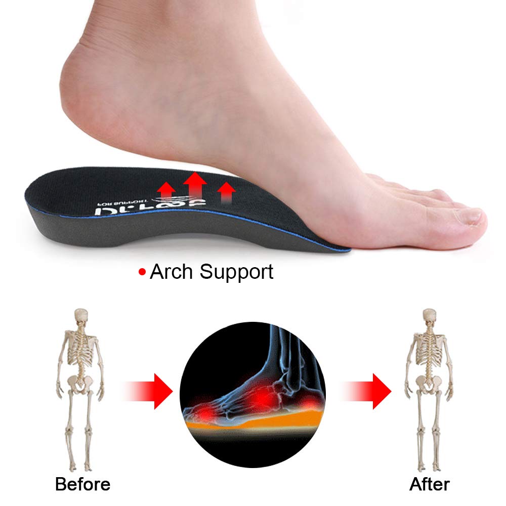 Dr. Foot\'s 3/4 Length Orthotic Inserts, Self-Adhesive Half Shoe Insoles for Flat Feet, Plantar Fasciitis, Fallen Arches, Over-Pronation, Heel Spurs, Feet Fatigue (L - Women\'s 11-13 | Men\'s 9.5-11)