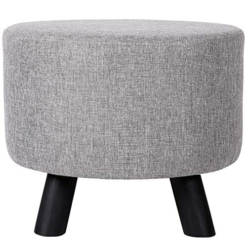 BIRDROCK HOME Grey Linen Foot Stool Ottoman Soft Compact Round Padded