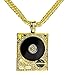 Xusamss Hip Hop DJ 18K Gold Plated Crystal Phonograph Tag Pendant Necklace with Chain