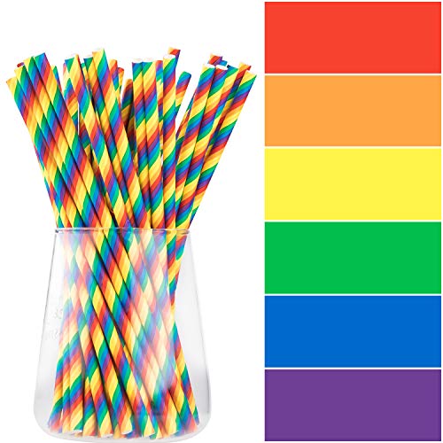 Whaline Papierstrohhalme Biologisch Abbaubare Papier Trinkhalme, Regenbogen Einweg-Strohhalme für Geburtstag Hochzeit… – Bild 4