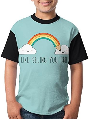 HFEIE MII Youth Funny Rainbow I Like Seeing You Smile Casual Print Tops S With O Neck.
