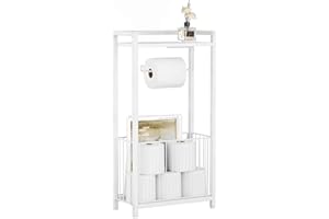 Toilet Paper Holder with Storage Shelf, 26inch Freestanding Bathroom Tissue Stand with Space for Phone, Tablet, and Magazines