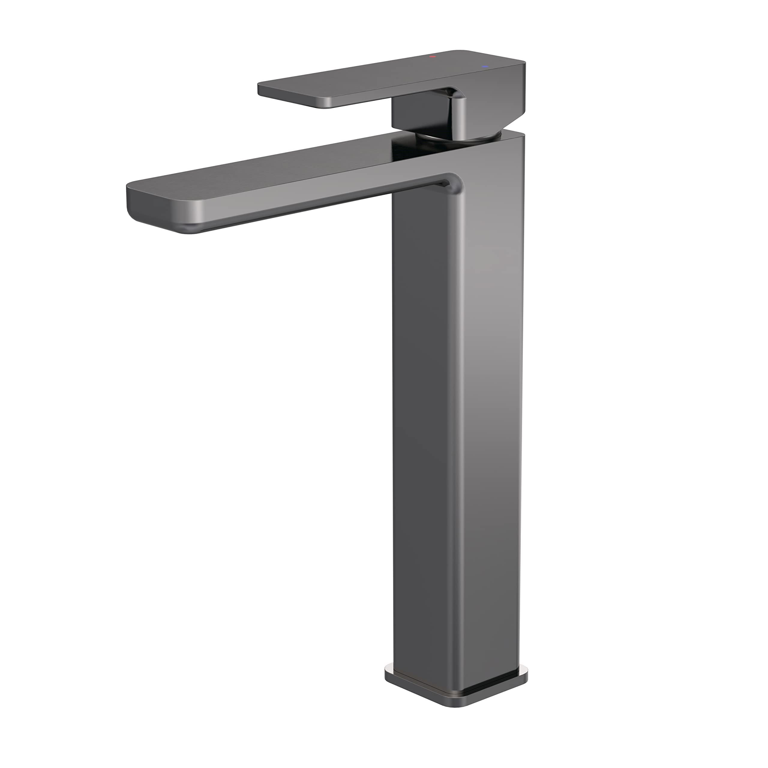 nuie WIN770 Windon Modern Bathroom Square Mono Basin High Rise Lever Handle Tap, Brushed Pewter