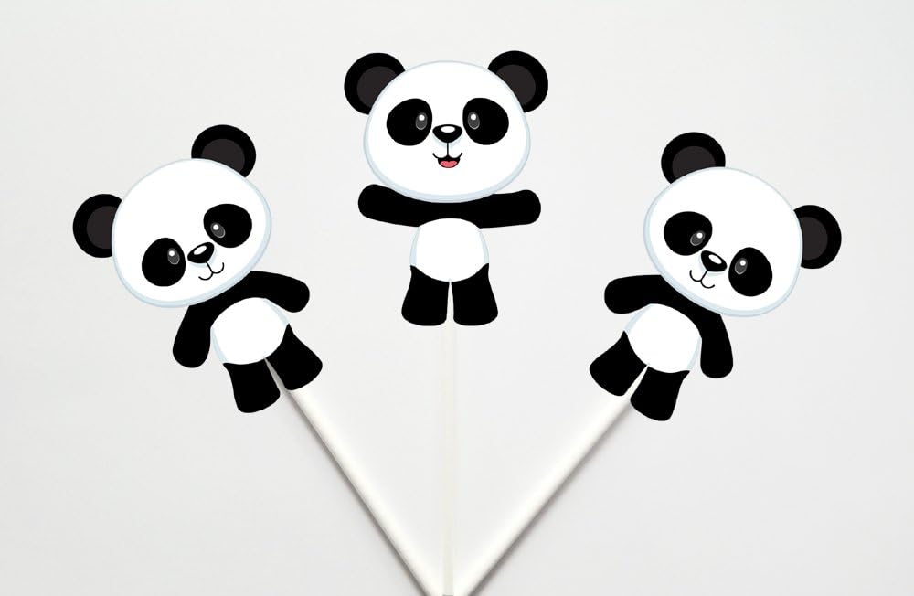 Crafty Cue 12 Count Panda Cupcake Toppers, Panda Bear Cupcake Toppers, Panda Bear