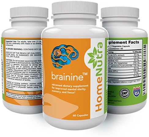 Herbal Nootropic Supplement Brainine™ by HomeNutra ★ Natural Synthesis With Ginkgo Biloba, St John's Wort and Bacopa M ★ Reduces Mental Fatigue – Caffeine Free – 60 Capsules