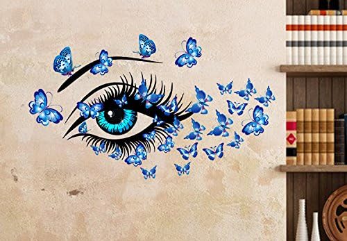 Vinyl Beautiful Blue Eye with Butterfly Wall Sticker, Romantic Girl Eye Wall Mural Decal for Home Living Room Bedroom Kitchen Decor - Image 4