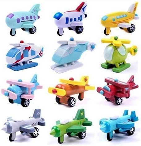 Cool Kids' Mini Wodden Aircraft (Planes and Helicopters),12 Air Traffic Toys Sets Collection.Cute Movable Models Funny Games Christmas Gift
