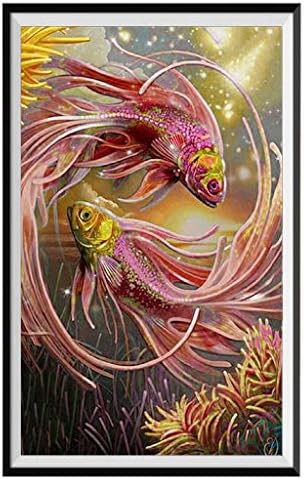 EdC 5D Diamond Painting, Koi Fish DIY Crystal Rhinestone Embroidery Paintings Pictures Arts Craft Stitch for Home Wall Decor Full Drill for Adults and Beginner Kits (Red)