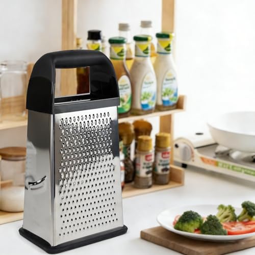 LUMAI Ralador e Fatiador de Aço Inox Premium com Cesto Coletor com Medidas de Cozinha, Inclui Protetor de Dedos, Cabo para Longa Durabilidade, Utensílio de Cozinha para Queijos, Cenouras, Legumes