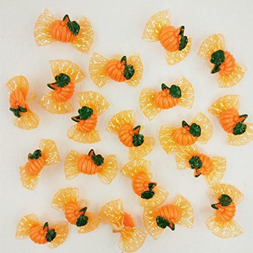 Hixixi 20pcs Pet Dog Cat Shiny Halloween Pumpkin Hair Bows Hair Accessories with Rubber Bands for Thanksgiving Day