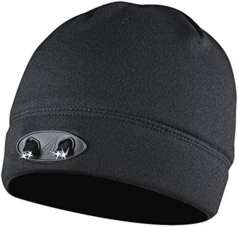 LED Beanie Hat - Super Comfortable and Warm - Stay Safe by Increasing Your Visibility - Hands Free - 4 Ultra Bright Lights - Huggabe LED Hat Brightens Your Path - Black
