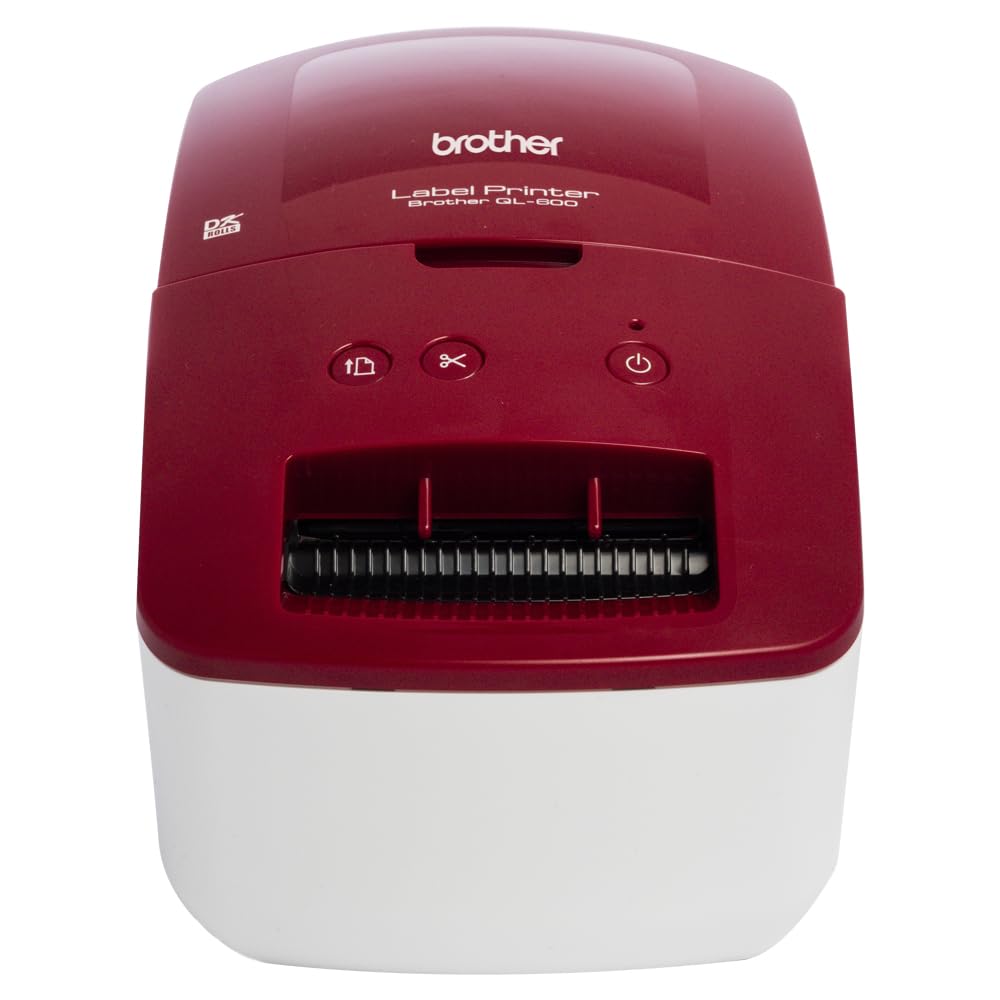 Brother QL-600R Label Maker, USB 2.0, Address Label Printer, Desktop, Up to 62mm Wide Labels, UK Plug