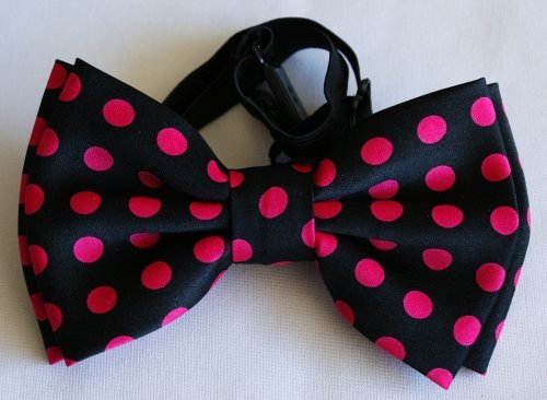 Brand New Awesome SILK FEEL "Polka Dot PINK-Black" MEN'S TUXEDO BOW TIE