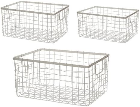 Wire Storage Basket, Bin for Shelves in Kitchen, Pantry, Linen Closet, Laundry Room, by HomeSimple (3, White)