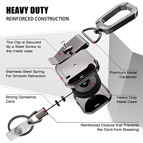 ELV Retractable ID Badge Holder, Heavy Duty Metal Body and Dyneema Cord