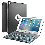 iPad Air 2, iPad Pro 9.7 Keyboard Case, SENGBIRCH LED 7 Colors Backlit Wireless keyboard, Back Hard Folio Keyboard Cover, Ultra Slim, Aluminium Alloy-For model:A1673/A1674/A1675/A1566/A1567, Black