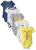 Calvin Klein Baby Boys' Assorted Short Sleeve Bodysuit, Yellow/Navy/Gray, 0-3 Months (Pack of 5)