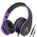 Kids Headphones, Sound Intone Foldable Headphones with Mic and Volume Control, On-ear Wired Soft Headset for Girls Boys Students (Black Purple)