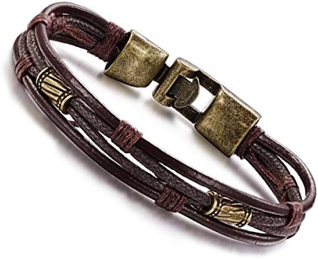 Ourjewellery Mens Vintage Genuine Leather Bracelet Bangle Braided Rope Wrist Band (Brown)