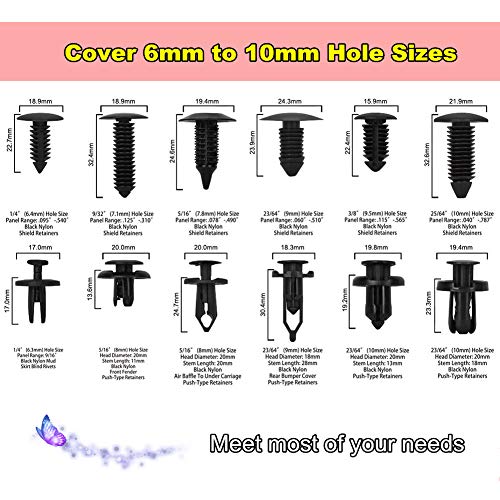 240PCS Bumper Retainer Clips Car Plastic Rivets Fasteners Push Retainer Kit Most Popular Sizes Auto Push Pin Rivets Set -Door Trim Panel Fender Clips for GM Ford Toyota Honda Chrysler