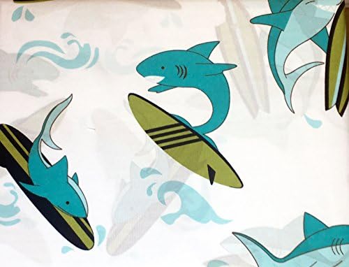 Authentic Kids 3 Piece Twin Size Single Bed Sheet Set Green Blue Surfing Sharks Surfboards