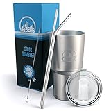 The Berg Stainless Steel 30 oz Tumbler -BPA Free - Includes TWO Stainless Steel Reusable Straws With Cleaning Brush