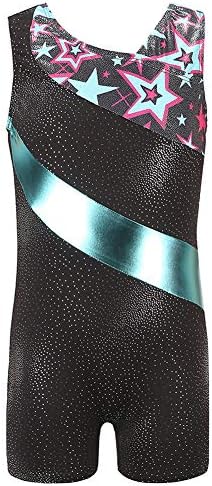 Tigerhu Girls Leotards Gymnastics with Shorts Dance Sparkly Biketard Star Activewear Unitards for Kids Toddler Children