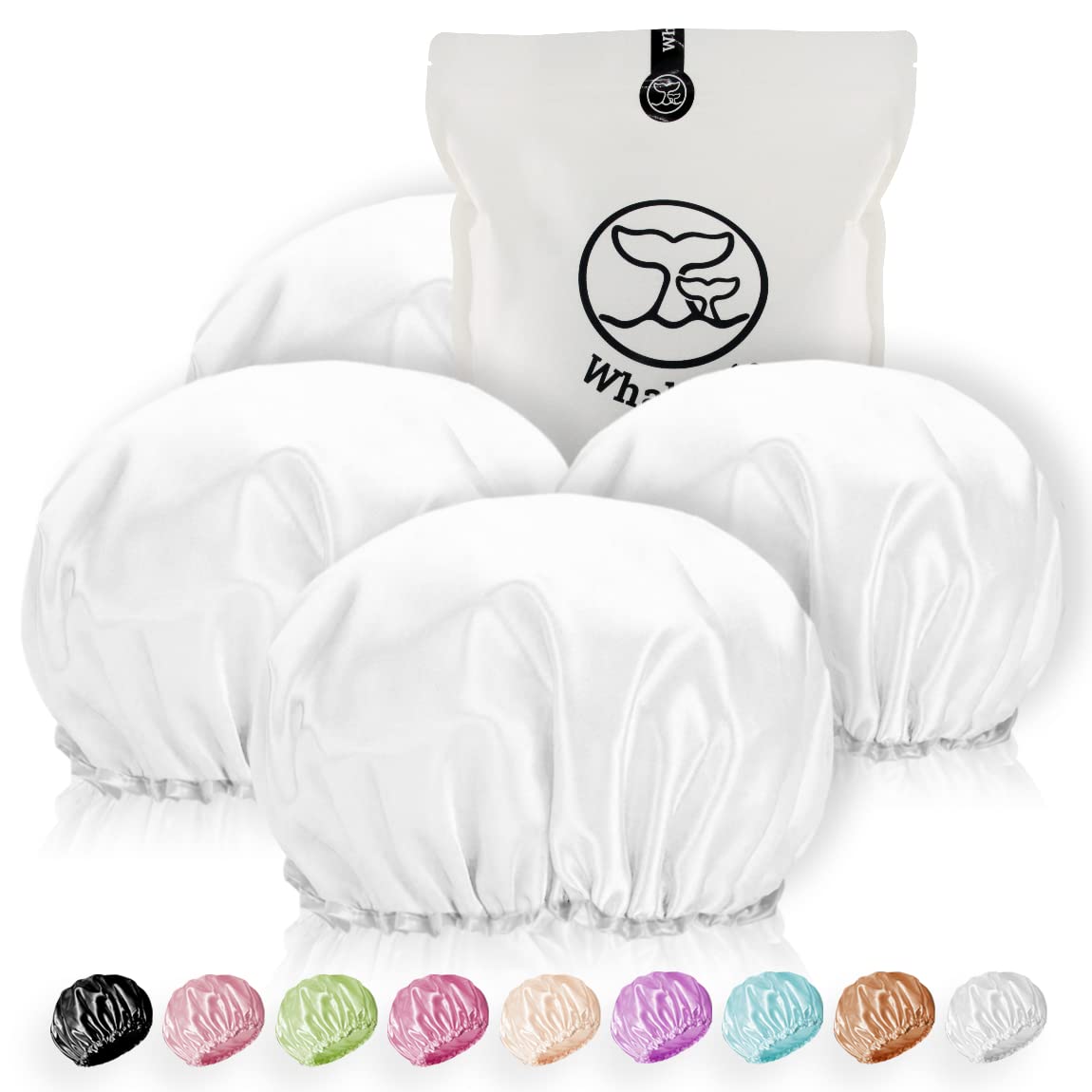 Photo 1 of Shower Cap for Women Reusable Extra Large Shower Cap for Men (White 4 Pack Large) Satin Double Layer EVA Waterproof Long Hair Cap