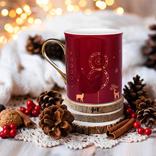 WAVEYU Christmas Cute Ceramic Coffee Mug with Golden Handle