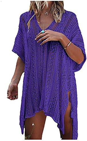 Aoboiepye Womens Bathing Suit Swim Beach Bikini Swimwear Crochet Cover Up Dresses Purple