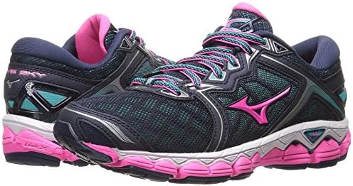 Mizuno Running Women's Wave Sky Shoes, Peacoat/Pink Glo/Ceramic, 9 B US
