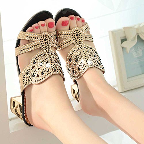 Respctful ♪☆ Winter Women's Fashion Rhinestone Slippers Open Toe Shoes Chunky Heel Ankle Slippers Black - Thumbnail 3