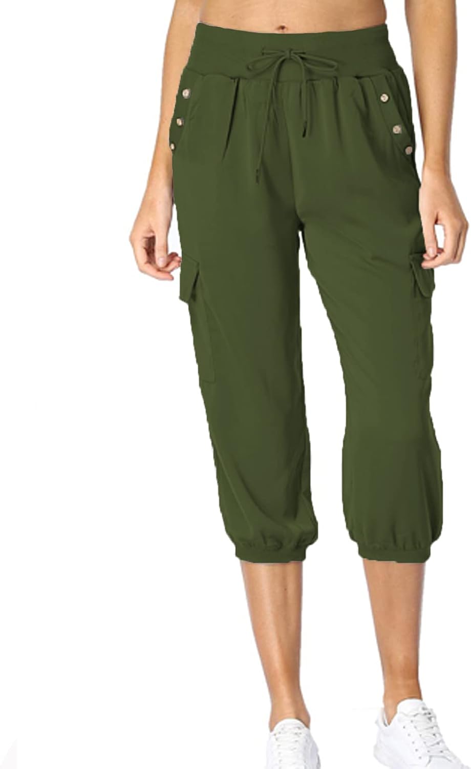 Vertvie Womens Cropped Trousers Elasticated Drawstring 3/4 Shorts Casual Cotton Pants with