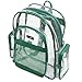 MGgear 17 Inch Clear PVC Backpack with Green Trim and 5 Zipper Compartments, Transparent School Bookbag for Boys Girls, Travel or Work Bag for Men Women