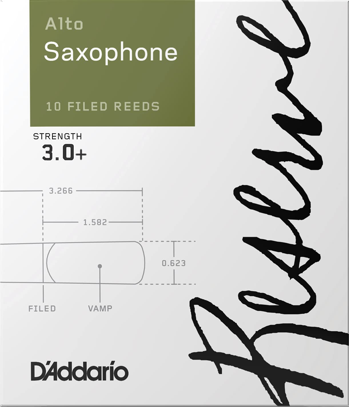 D'Addario Woodwinds Reserve Alto Saxophone Reeds, Strength 3.0+, 10-Pack