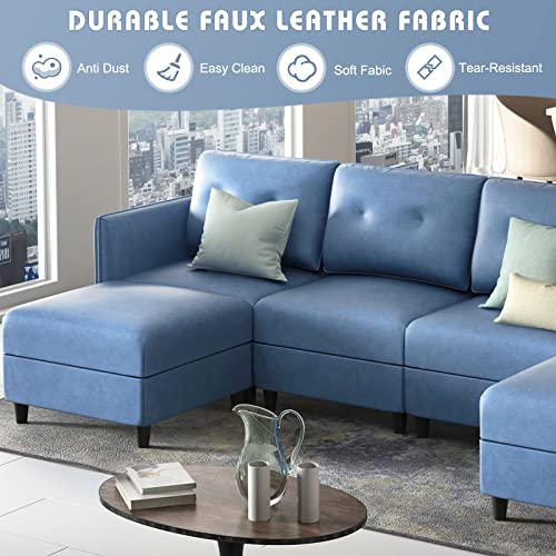 LLAPPUIL Modular Sectional Sofa Faux Leather Fabric L Shaped Sofa with