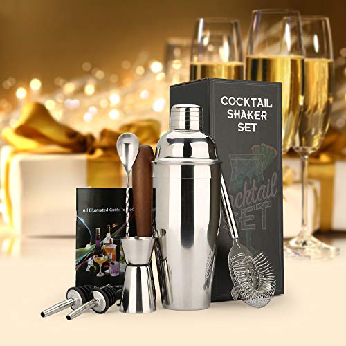 Cocktail Shaker Making Set - 7 Stück Barkeeper Kit Edelstahl Bar Werkzeugset Skandinavischer Stil Home DIY Kit (Silver) – Bild 8