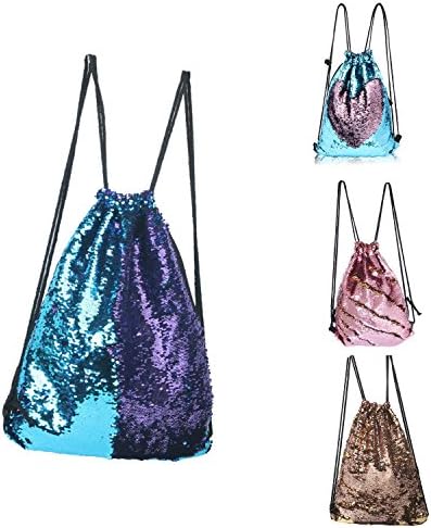CHANNON Mermaid Drawstring Bag, Magic Reversible Sequin Backpack, Fashion Glittering Dance Bag, Fashion Bling Shining Bag, Sports Backpack Bag