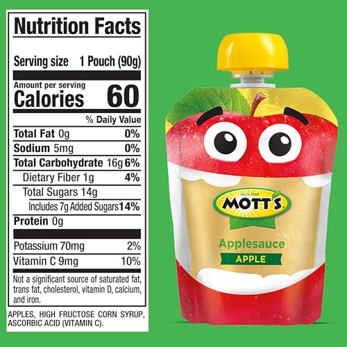 MOTT’S ORIGINAL APPLESAUCE, 3.2 OZ CLEAR POUCHES, 12 COUNT