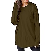 Wihion Women Oversized Long Sleeve T-Shirts Cotton Casual Crewneck Solid Tunic Tops with Pocket
