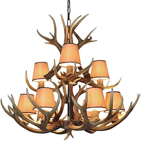 Shengdi Deer Horn E12 BUlb 9-Light Iron Resin Industrial Retro Droplight Pendant lamp Ceiling lamp Ceiling light Chandelier Lighting Fixture for Restaurant Balcony Bedroom lampshade Coffee 1017C-9