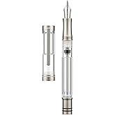 Asvine V200 Titanium Fountain Pen Vacuum Filling, Iridium Medium Nib Clear Transparent Acrylic Smooth Writing Pen Case Set