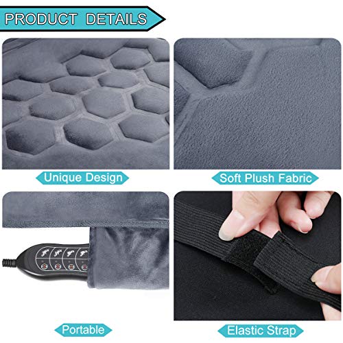 Comfitech Car Seat Back Massager Chair Pad Cushion with Heat, 6 Vibrating Motors for Office, Auto, Home (Gray)