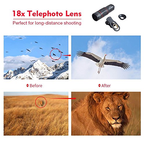 Cell Phone Camera Lens, Godefa 18X Zoom Telephoto Universal Clip On Lens Kit Compatible for iPhone 8/7/6S/6 Plus/5/4,Samsung, Android and Other Phones - Thumbnail 5