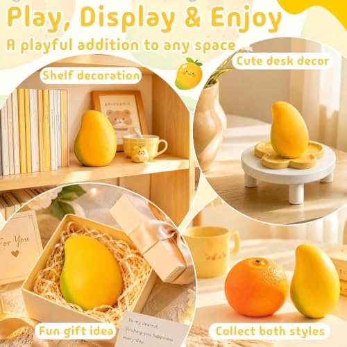 ORCHID M® Gold Mango Squishy, Fast Rebound Fidget Stress Relief Realistic Fruit Squeeze Toy, Anxiety Sensory Stress Squishy Hand Toys, Calming Adults Fidget Toys
