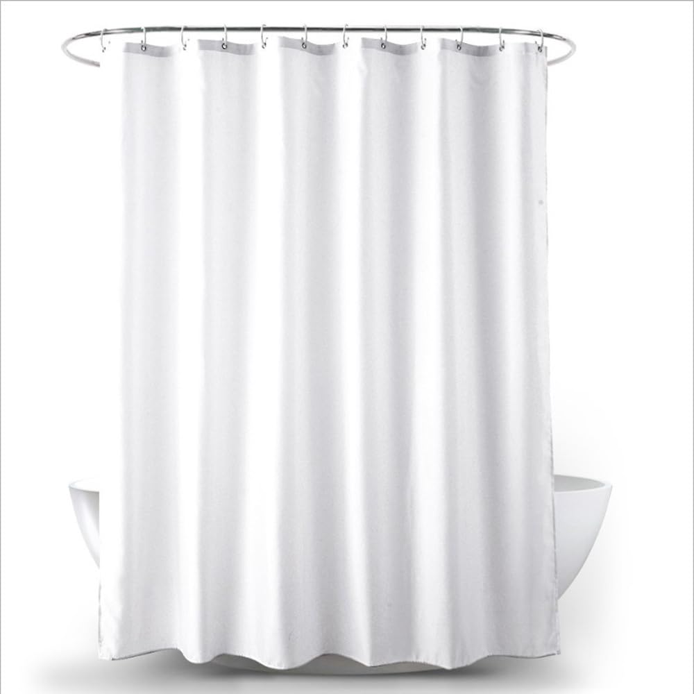 Aisaving Shower Curtain Polyester Fabric Bathroom Curtains Mould proof Water Resistant Shower Curtains with Plastic Curtain Rings and Heavy Weighted Hem, 180x180cm(White)
