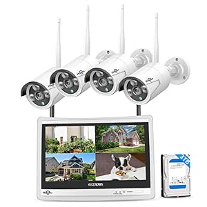 Hiseeu [8CH Expandable, 2K] All in one with 12″ LCD Monitor 3TB Hard Drive, Wireless Security Camera System, Home Business 8CH 1296P NVR Kit 4pcs 3MP Outdoor Bullet IP Cameras Night Vision Waterproof