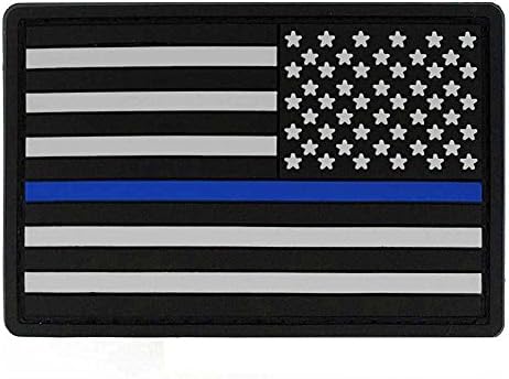 Thin Blue Line REVERSE - American Flag PVC Patch with Velcro - USA Flag Patch United States of America Military Uniform Tactical Jacket Milsim Hats - Soft Rubber Emblem - Black, Grey &amp; Blue - 3"x2"